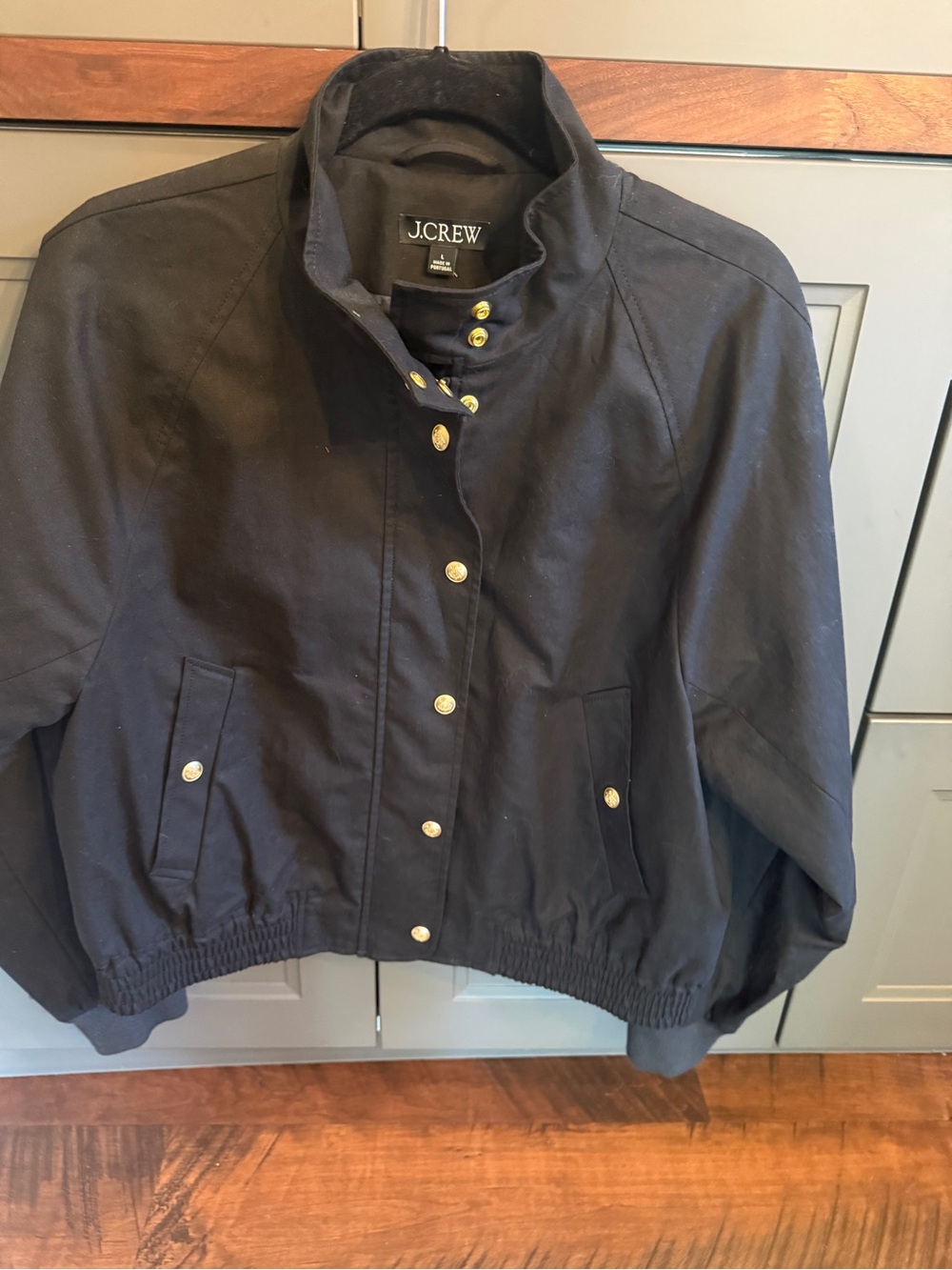 J. Crew Black Bomber Jacket with Gold-Tone Snaps